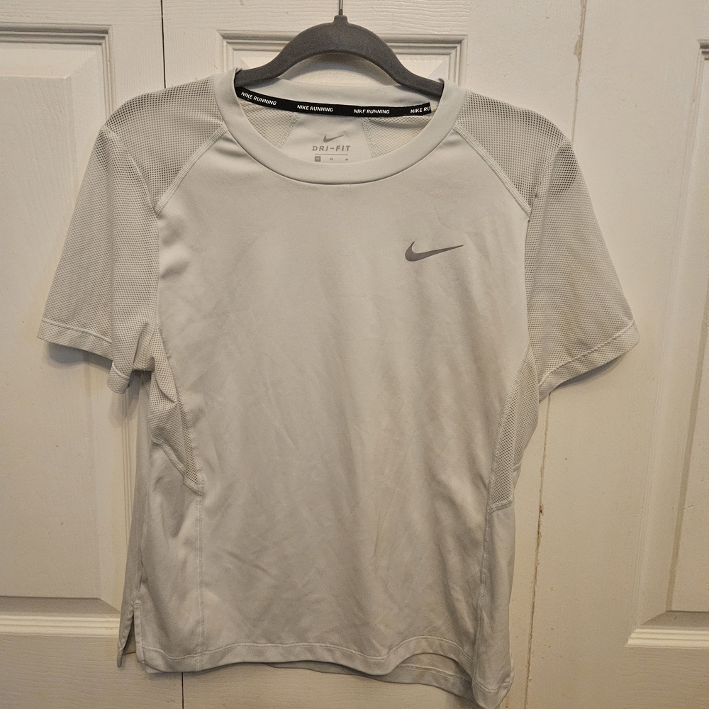 Nike White Dri-FIT Short Sleeve Performance Tee with Grey Swoosh